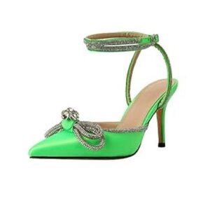 Elegant Green Women's Heels with Rhinestone Accents